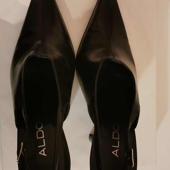 Aldo black leather high heel dress shoes w pointy toes size 7 - Picture 8 of 9